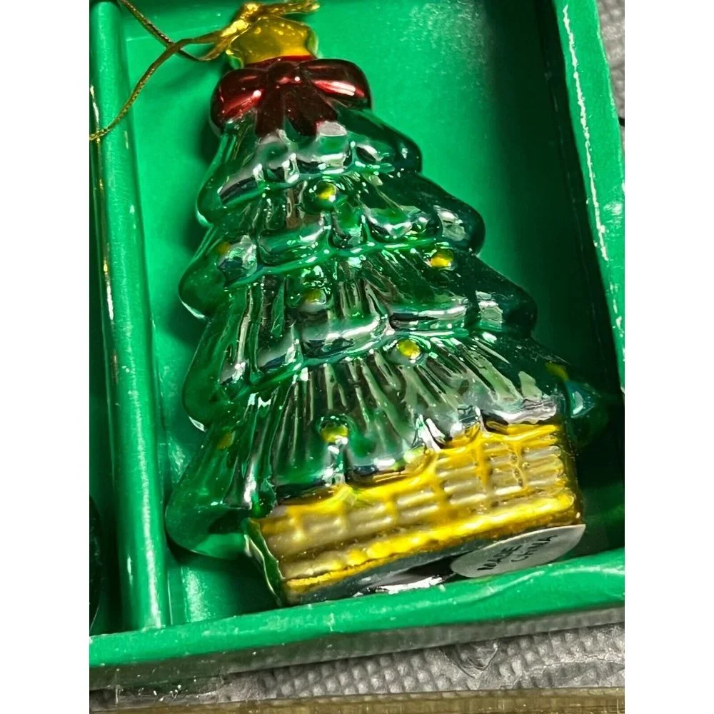 2 pc Springwater 3164 Christmas glass ornaments Tree Stocking Vintage vtg BOX‎